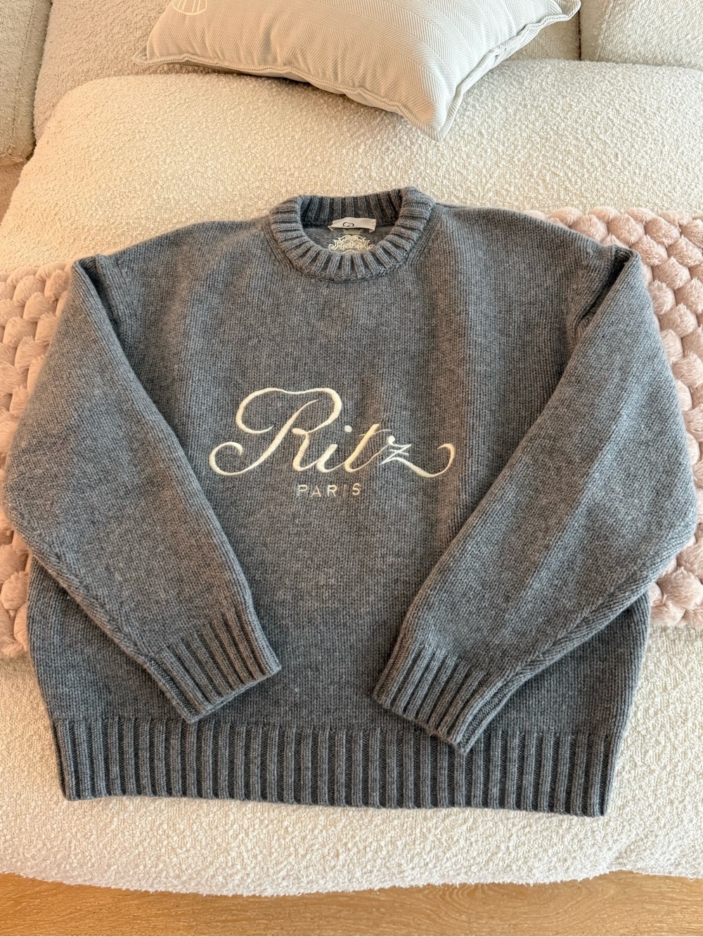 Frame Denim Gray 'Ritz Paris' Crewneck Sweater